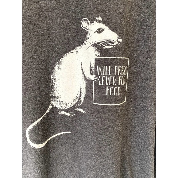 "Will Press Lever For Food" Gray Mouse T-Shirt - Picture 2 of 4